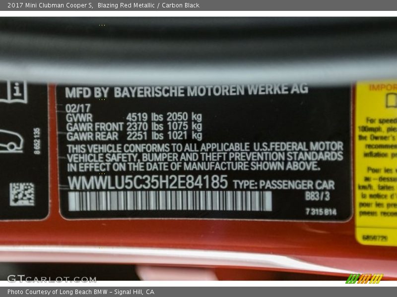 Blazing Red Metallic / Carbon Black 2017 Mini Clubman Cooper S