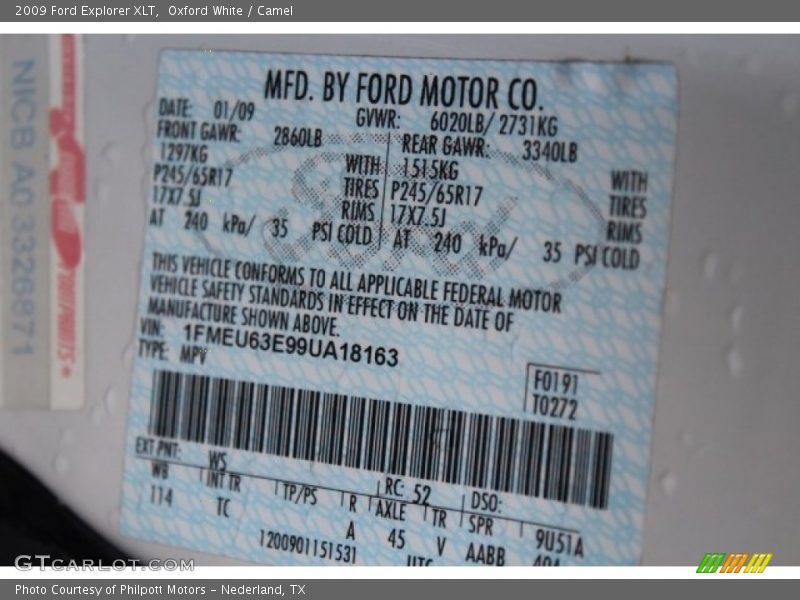 Oxford White / Camel 2009 Ford Explorer XLT