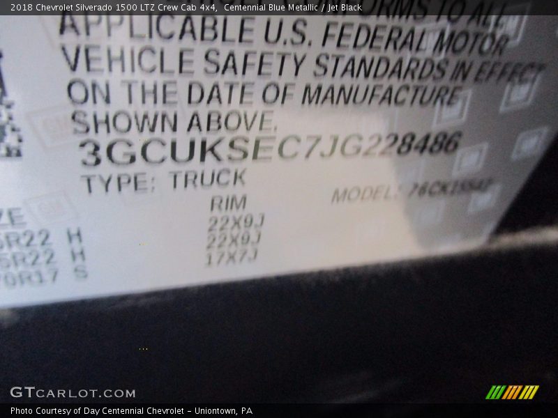 Centennial Blue Metallic / Jet Black 2018 Chevrolet Silverado 1500 LTZ Crew Cab 4x4