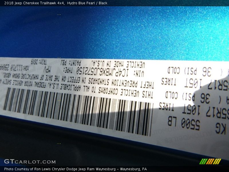 Hydro Blue Pearl / Black 2018 Jeep Cherokee Trailhawk 4x4