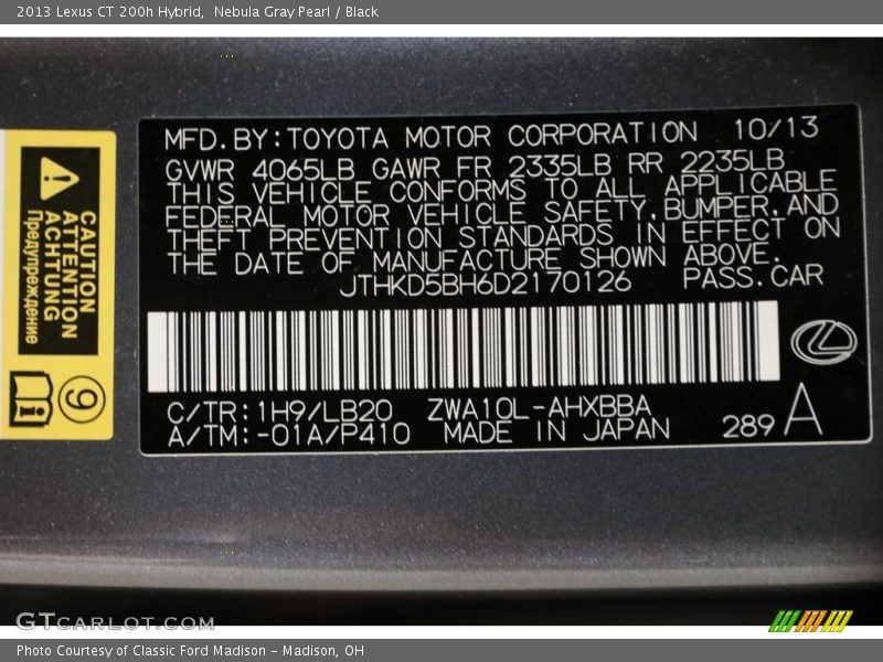 Nebula Gray Pearl / Black 2013 Lexus CT 200h Hybrid