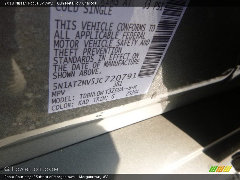 2018 Rogue SV AWD Gun Metallic Color Code KAD