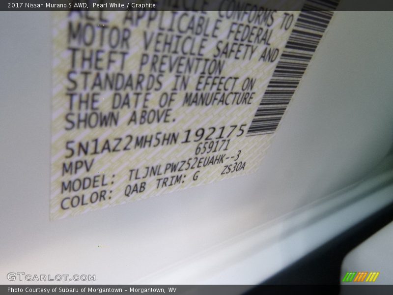 Pearl White / Graphite 2017 Nissan Murano S AWD