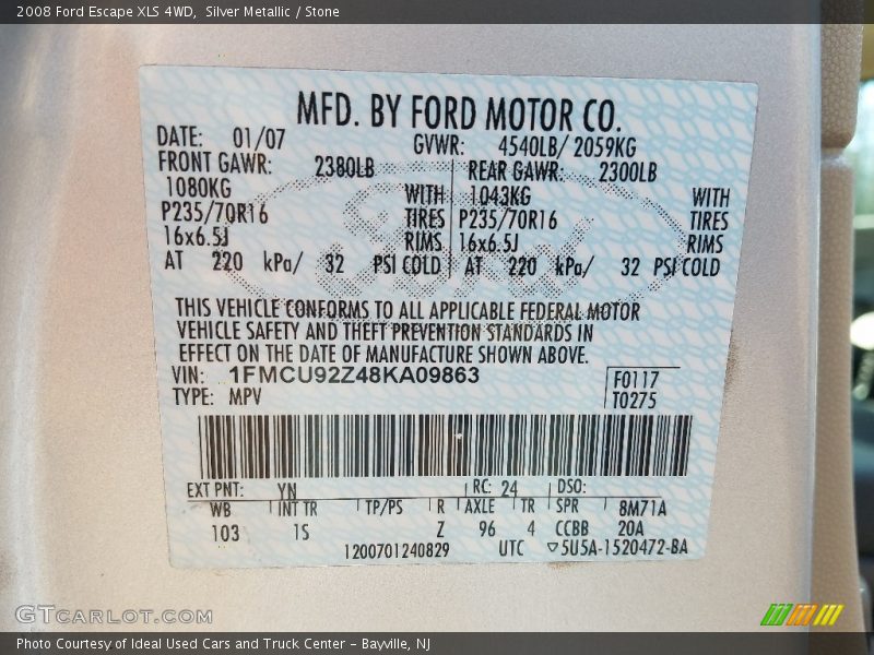 Silver Metallic / Stone 2008 Ford Escape XLS 4WD