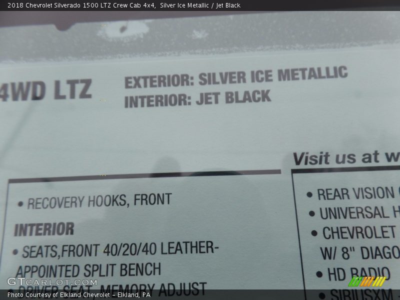 Silver Ice Metallic / Jet Black 2018 Chevrolet Silverado 1500 LTZ Crew Cab 4x4