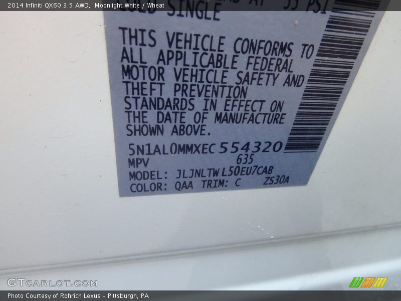 Moonlight White / Wheat 2014 Infiniti QX60 3.5 AWD