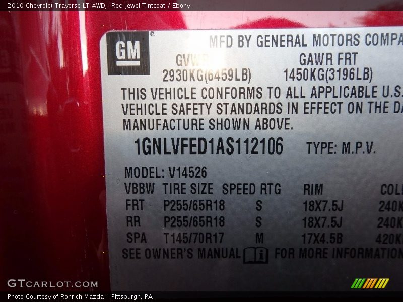 Red Jewel Tintcoat / Ebony 2010 Chevrolet Traverse LT AWD