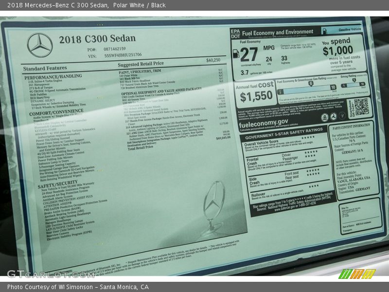 Polar White / Black 2018 Mercedes-Benz C 300 Sedan
