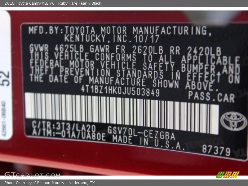 Ruby Flare Pearl / Black 2018 Toyota Camry XLE V6