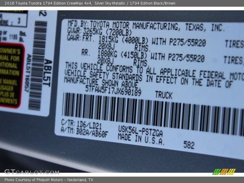 Silver Sky Metallic / 1794 Edition Black/Brown 2018 Toyota Tundra 1794 Edition CrewMax 4x4