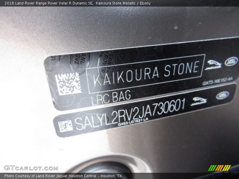 2018 Range Rover Velar R Dynamic SE Kaikoura Stone Metallic Color Code BAG