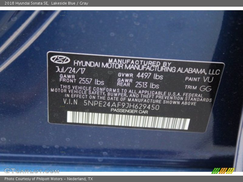 Lakeside Blue / Gray 2018 Hyundai Sonata SE
