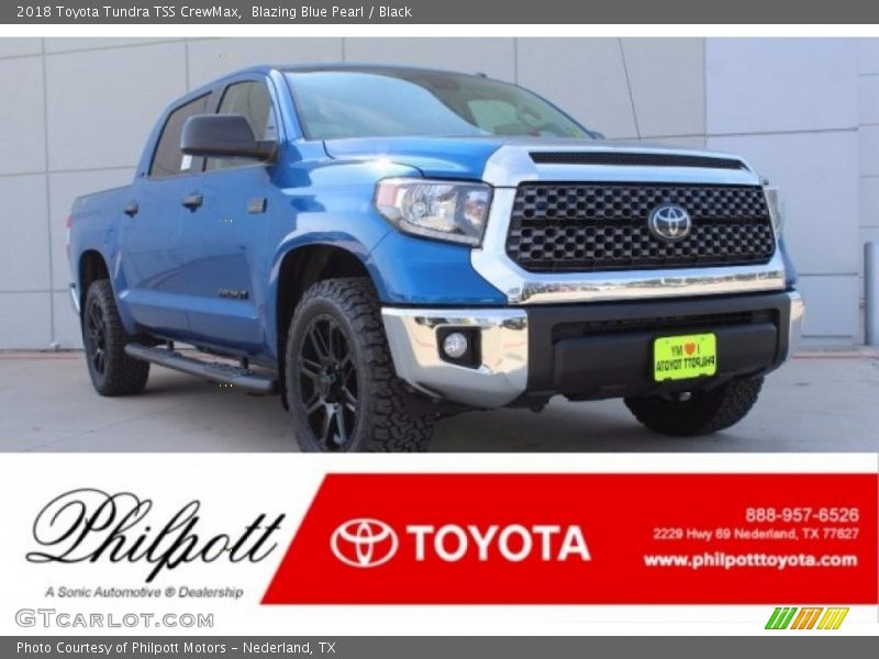 Blazing Blue Pearl / Black 2018 Toyota Tundra TSS CrewMax