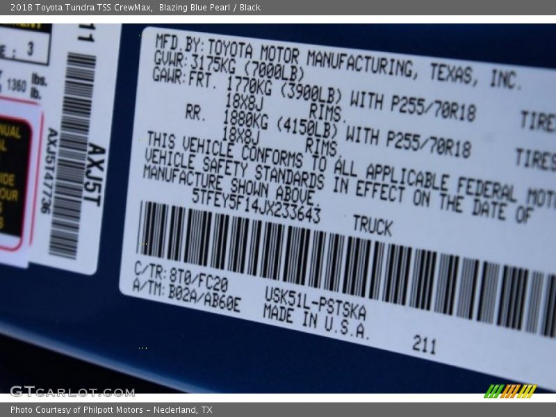 2018 Tundra TSS CrewMax Blazing Blue Pearl Color Code 8T0