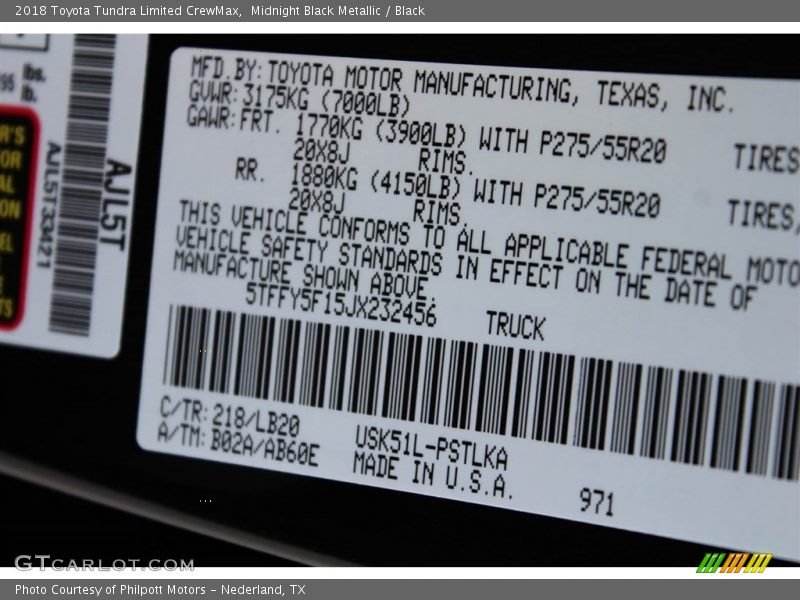 Midnight Black Metallic / Black 2018 Toyota Tundra Limited CrewMax