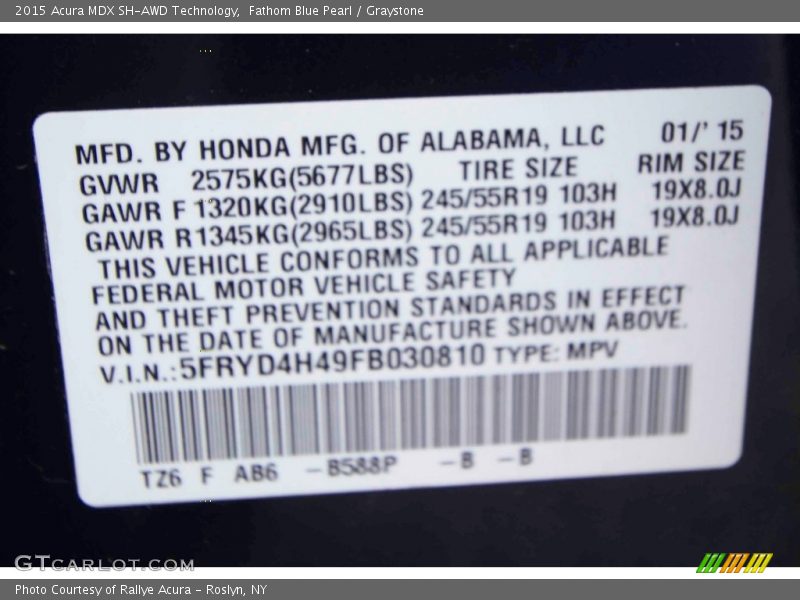 Fathom Blue Pearl / Graystone 2015 Acura MDX SH-AWD Technology