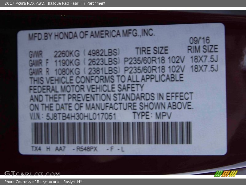 Basque Red Pearl II / Parchment 2017 Acura RDX AWD