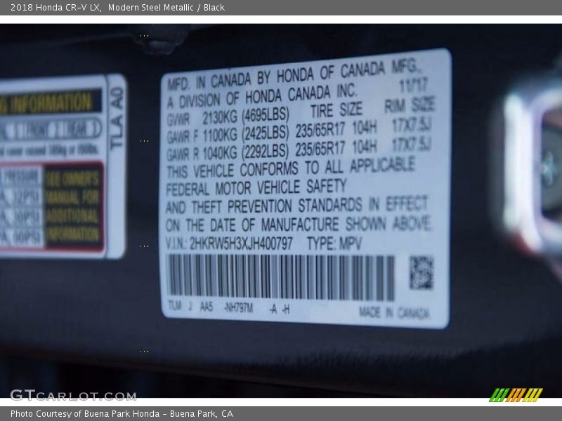 Modern Steel Metallic / Black 2018 Honda CR-V LX