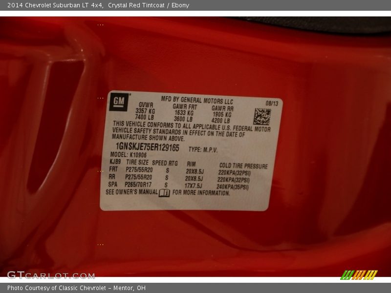 Crystal Red Tintcoat / Ebony 2014 Chevrolet Suburban LT 4x4