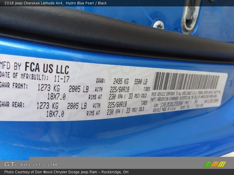 Hydro Blue Pearl / Black 2018 Jeep Cherokee Latitude 4x4