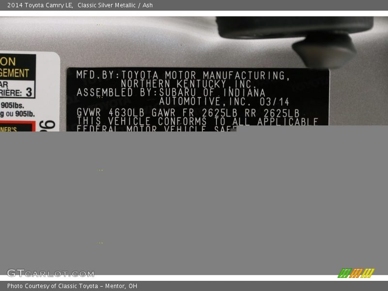 Classic Silver Metallic / Ash 2014 Toyota Camry LE