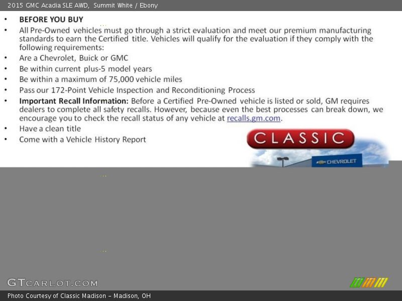 Summit White / Ebony 2015 GMC Acadia SLE AWD