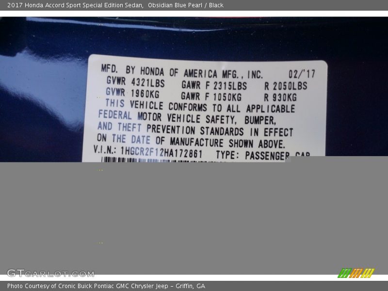 Obsidian Blue Pearl / Black 2017 Honda Accord Sport Special Edition Sedan