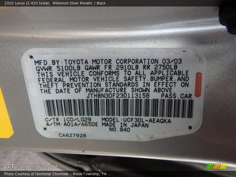 Millenium Silver Metallic / Black 2003 Lexus LS 430 Sedan