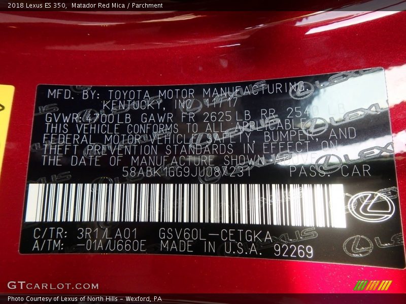 Matador Red Mica / Parchment 2018 Lexus ES 350