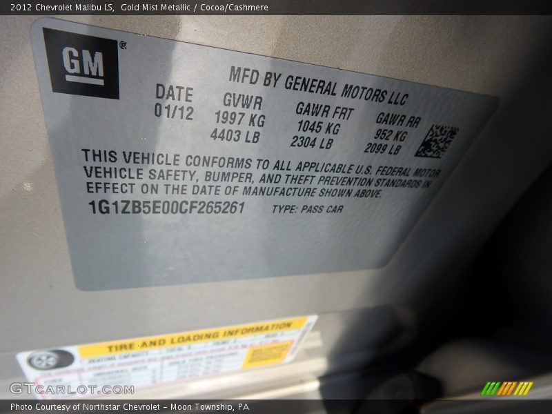 Gold Mist Metallic / Cocoa/Cashmere 2012 Chevrolet Malibu LS