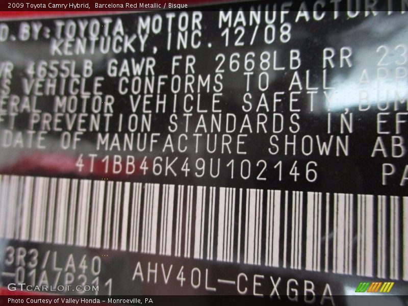 Barcelona Red Metallic / Bisque 2009 Toyota Camry Hybrid