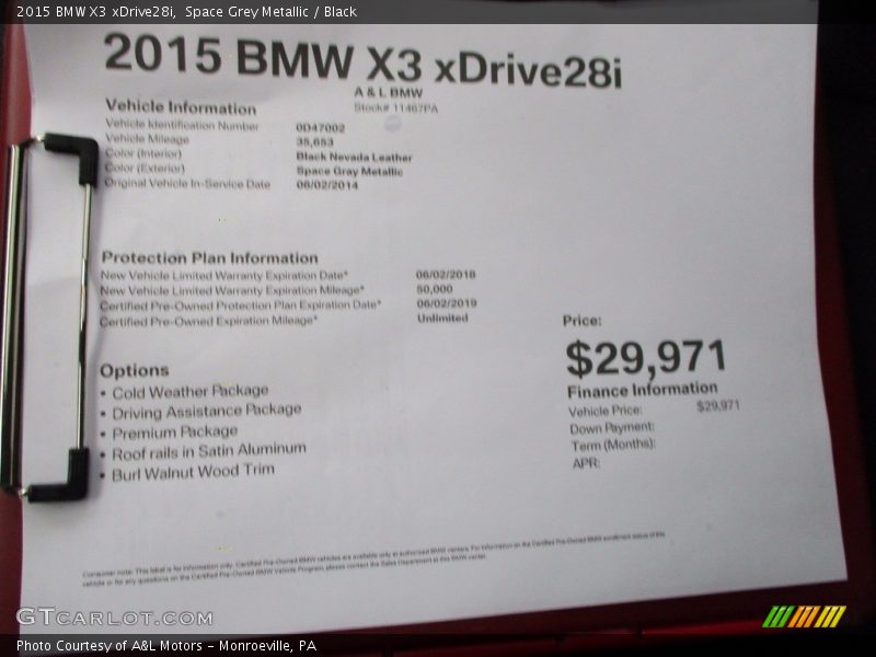 Space Grey Metallic / Black 2015 BMW X3 xDrive28i