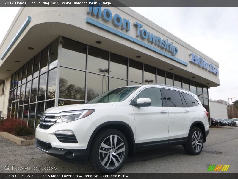White Diamond Pearl / Beige 2017 Honda Pilot Touring AWD