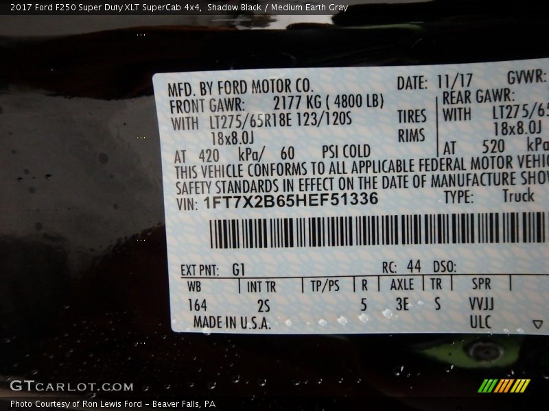 Shadow Black / Medium Earth Gray 2017 Ford F250 Super Duty XLT SuperCab 4x4