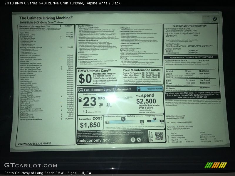 Alpine White / Black 2018 BMW 6 Series 640i xDrive Gran Turismo