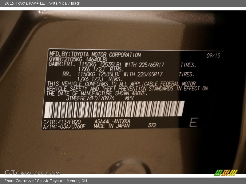 Pyrite Mica / Black 2015 Toyota RAV4 LE