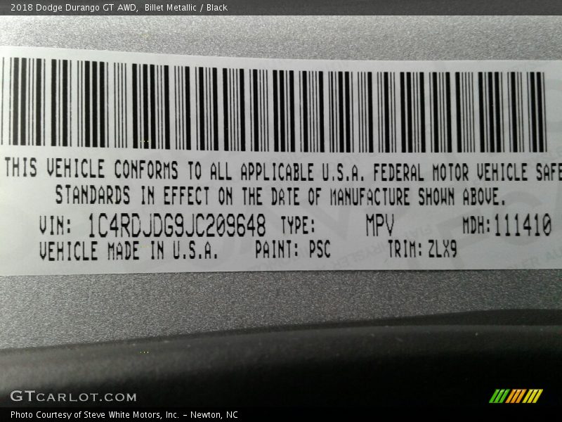 Billet Metallic / Black 2018 Dodge Durango GT AWD