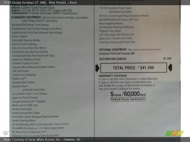Billet Metallic / Black 2018 Dodge Durango GT AWD