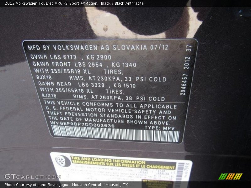 Black / Black Anthracite 2013 Volkswagen Touareg VR6 FSI Sport 4XMotion