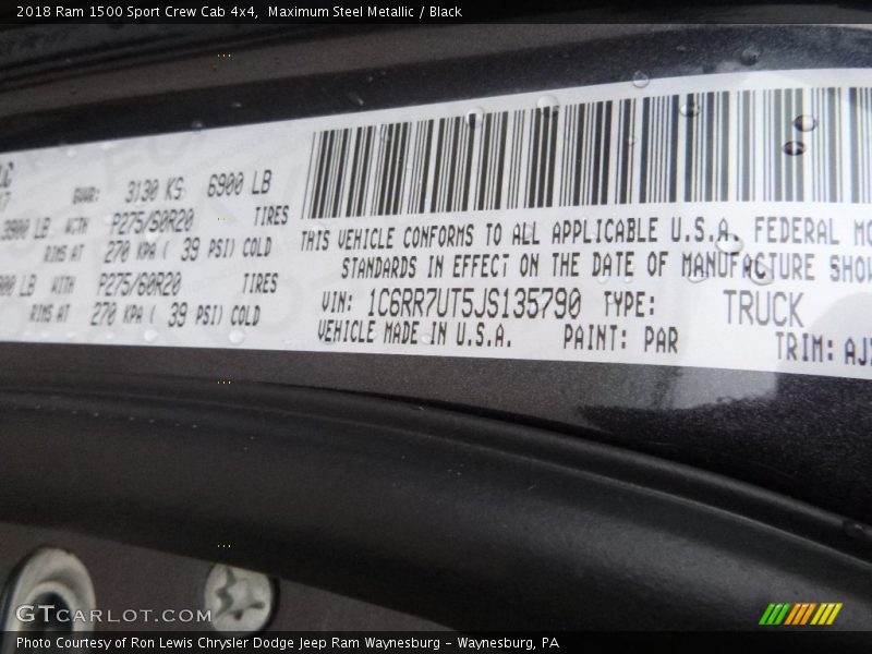 Maximum Steel Metallic / Black 2018 Ram 1500 Sport Crew Cab 4x4