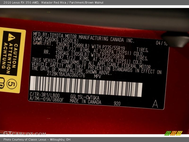 Matador Red Mica / Parchment/Brown Walnut 2010 Lexus RX 350 AWD