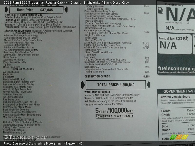 Bright White / Black/Diesel Gray 2018 Ram 3500 Tradesman Regular Cab 4x4 Chassis