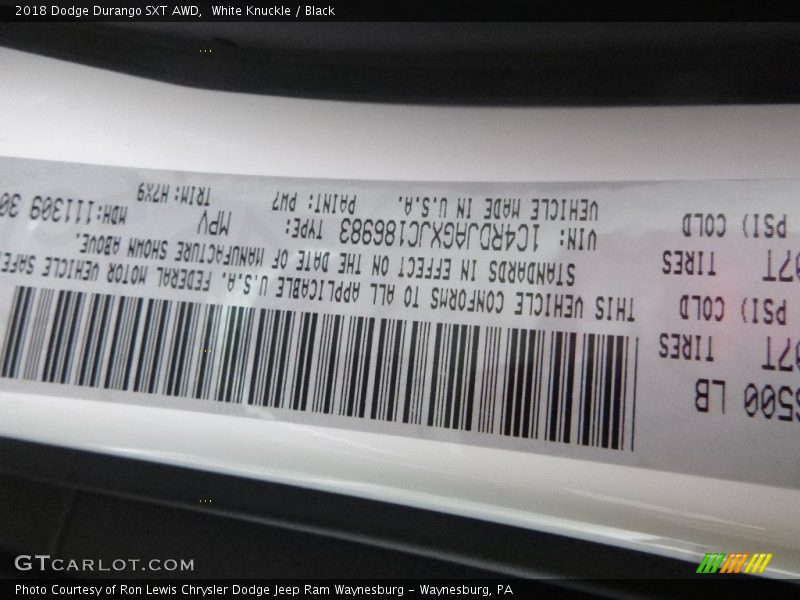 White Knuckle / Black 2018 Dodge Durango SXT AWD