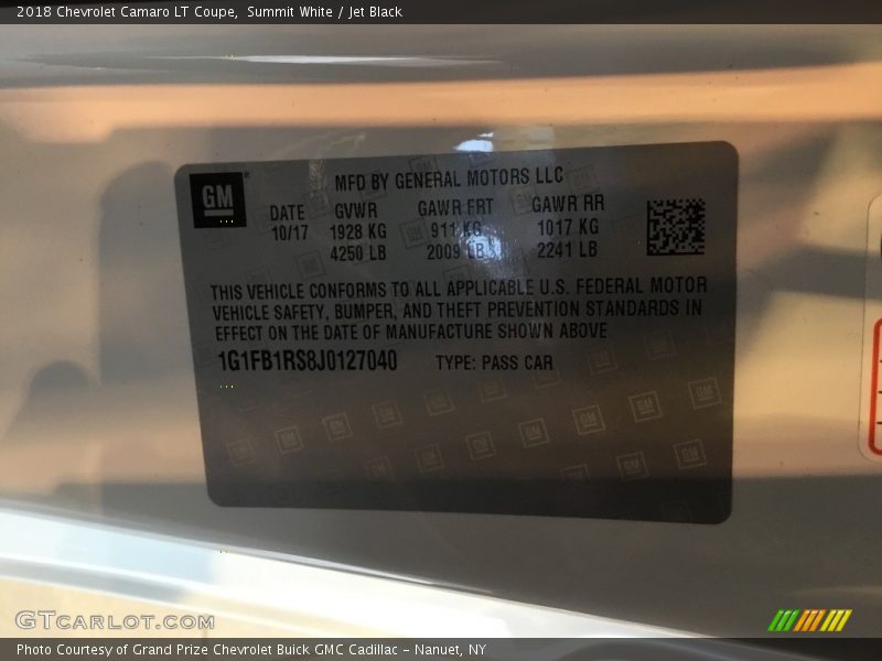 Summit White / Jet Black 2018 Chevrolet Camaro LT Coupe