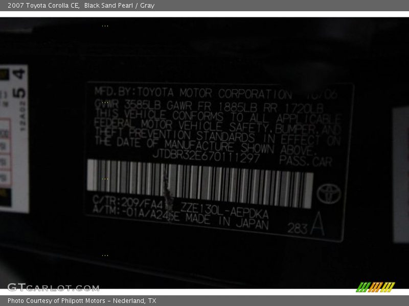 Black Sand Pearl / Gray 2007 Toyota Corolla CE