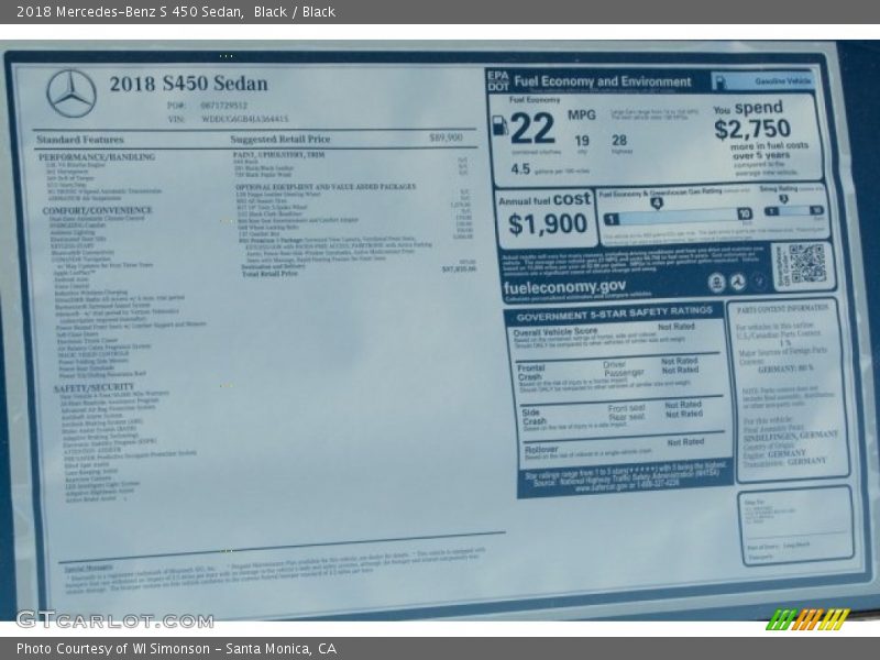 Black / Black 2018 Mercedes-Benz S 450 Sedan