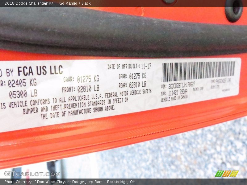 2018 Challenger R/T Go Mango Color Code PVP