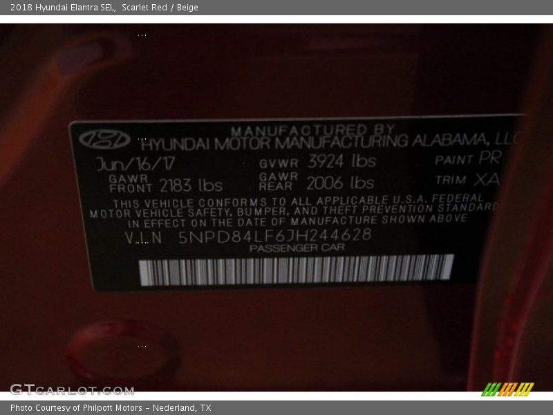 Scarlet Red / Beige 2018 Hyundai Elantra SEL