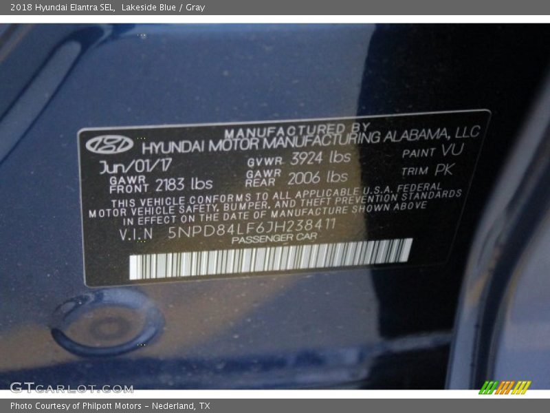 Lakeside Blue / Gray 2018 Hyundai Elantra SEL