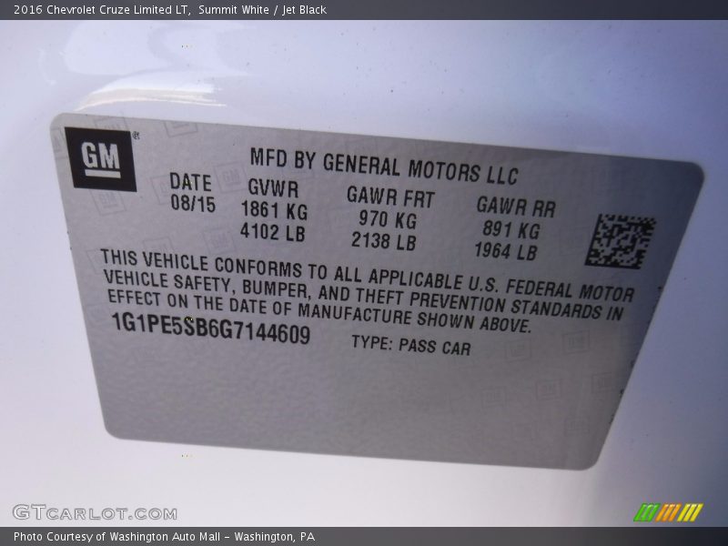 Summit White / Jet Black 2016 Chevrolet Cruze Limited LT